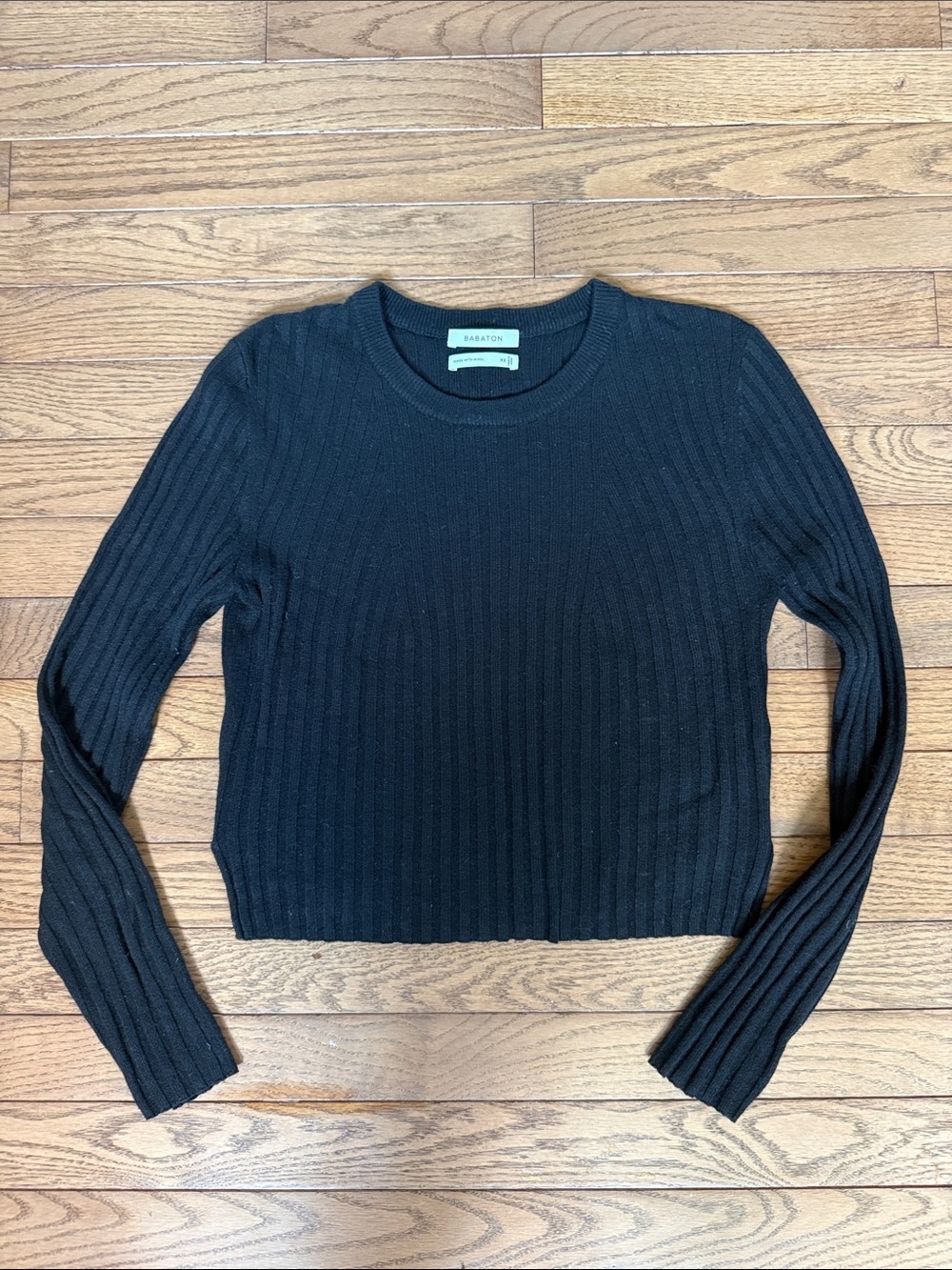 Aritzia Babaton Black Ribbed cropped crewneck Long-Sleeve Top